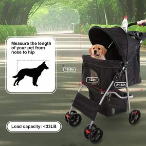 Carrito para mascotas de servicio pesado para exteriores con ruedas resistentes a los golpes, estructura plegable y accesorio para cinturón de seguridad - Product Image 3