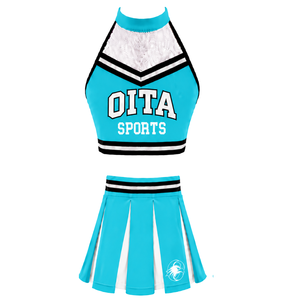 Turquoise Cheerleading Uniform Set Pleated Skirt <b>Crop</b> <b>Top</b> Team Performance <b>Dance</b> Competition Athletic Sportswear Outfit - Product Image 1
