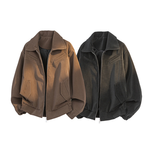 <b>Men's</b> <b>Corduroy</b> Bomber <b>Jacket</b> Solid Color Zipper Closure Turn-down Collar Casual Short Loose Fit Autumn Wear - Product Image 1