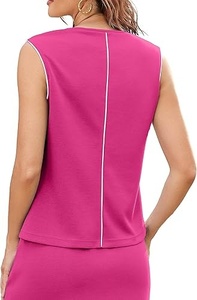 Robe de tennis rose unie sans manches à col rond pour femme, respirante en polyester avec taille à cordon, vêtement de sport d'été - Product Image 4