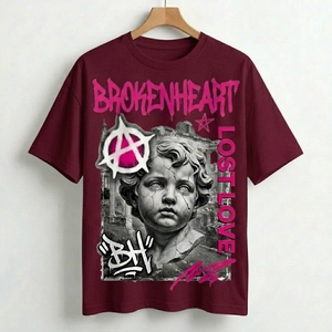 T-shirt blanc pour homme imprimé Broken Heart Lost Love, manches courtes, col rond, style streetwear, coupe classique, jersey en coton - Product Image 4