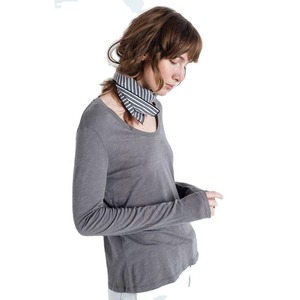 Haut décontracté gris à col rond et manches longues pour femme, en tricot 100 % coton respirant, coupe classique, couleur unie, basique - Product Image 5