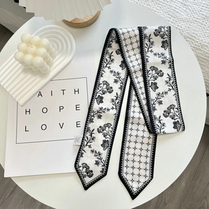 Cinta de pelo de seda larga con estampado floral de alta calidad, lazo para el pelo, cinta de satén vintage, accesorios para el cabello para mujer - Product Image 4