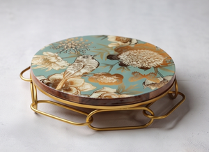 Premium Round Cake <b>Stand</b> With Floral <b>Bird</b> Design Gold Metal Base Handmade Decorative Dessert Holder - Product Image 6