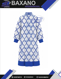 Cárdigan Largo de Punto Acrílico Azul y Blanco para Mujer, de la Hermandad Zeta Phi Beta, con Cuello Mao y Frente Abierto, Suéter de Invierno para Mujer - Product Image 5