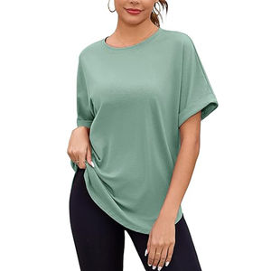 Camisetas de Cuello Redondo Color Verde Salvia para Mujer, Moda de Verano, Casual, Personalizadas con Bordado, Transpirables, Holgadas, con Logotipo, de Alta Calidad - Product Image 3