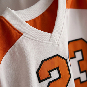 Oversized Orange STREETWEAR <b>Long</b> <b>Sleeve</b> Sport Jersey Men's <b>White</b> Orange Contrast Trim O-Neck Regular Fit Printed Woven Polyester - Product Image 4