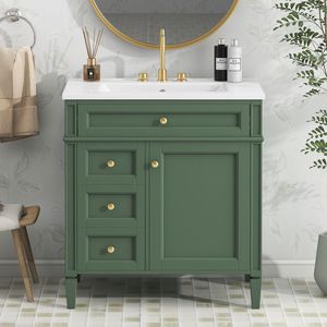 Modern 30\" Bathroom Vanity with Top Sink Single Sink Bathroom Van & <b>2</b> <b>Drawers</b> Stylish <b>2</b>-Paneled <b>Storage</b> Cabinet Tip-Open <b>Drawer</b> - Product Image 1