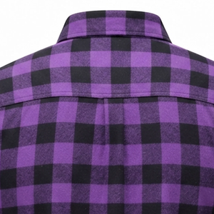 Men's Purple <b>Black</b> Plaid Flannel Shirt Long Sleeve Casual Turn-down Collar 100% Cotton Anti-Wrinkle Autumn Wear - Product Image 2