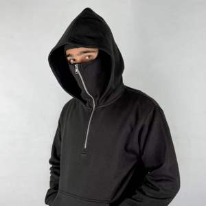 OEM Custom 420gsm 100% Cotton Velour Double Hood Streetwear Heavyweight Balaclava Hoodie Oversized Double Layered <b>Masked</b> Men's - Product Image 5