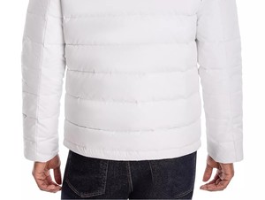 Veste matelassée à capuche blanche pour homme, fermeture éclair, rembourrage en polyester, style décontracté d'hiver, coupe régulière, coupe-vent, couleur unie - Product Image 2