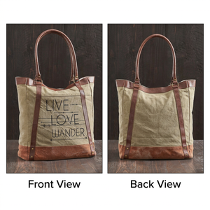 Bolsa de Mano de Lona de Algodón y Poliéster para Mujer, 250 GSM, con Estampado de Letras, Cierre de Botón, Logotipo Personalizado, Correa de Cuero, Venta al Por Mayor - Product Image 2