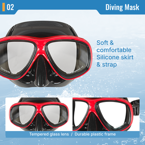 Máscara de buceo de dos lentes con correa de Lentes de vidrio de bajo volumen de ajuste rápido y hebillas Diseño impermeable - Product Image 3