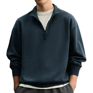 Sudadera de cuello alto simulado extragrande vintage personalizada para hombre, con cremallera corta, de peso pesado, en blanco, para bordado de diseño personalizado - Product Image 3