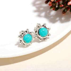 Arizona Natural <b>Turquoise</b> <b>Stud</b> <b>Earrings</b> Round Shape Cabochon Stones 925 Sterling Silver Wedding Parties Female Jewelry Gift - Product Image 3