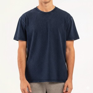 Nouveau T-shirt 2026 Urban Vintage Bleu Marine Délavé Effet Minéral Coton Lourd Streetwear Coupe Ample Uni - Product Image 1