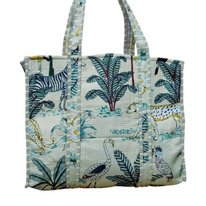 Bolso Tote Acolchado de Algodón con Estampado de Animales de Safari, Bolso de Hombro, Fabricante de Bolsos de Compras - Product Image 1