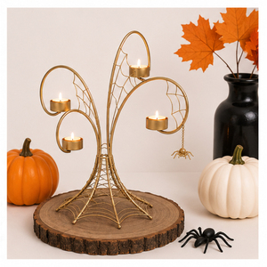 Handcrafted Luxury Gold Metal Spider Web Tealight Candle Holder Multi-Arm Iron Candelabra Stand for Modern Home Decor - Product Image 4