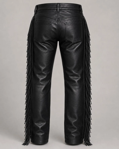 FAZMAX CORPORATION Pantalon Western Noir pour Homme, Coupe Droite, Taille Haute, Style Vintage, Fermeture Boutonnée, 100% Cuir de Vachette - Product Image 4