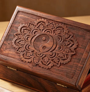กล่องไม้ลายหยินหยางลดราคา กล่องไม้วอลนัทแท้สำหรับงานฝีมือและตกแต่งเครื่องประดับ ขายส่งงานฝีมือไม้และป้ายติดผนัง - Product Image 3
