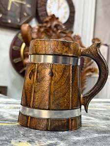 Chope à bière en bois écologique faite à la main avec insert en acier inoxydable, poignée classique, vaisselle rustique, tasse de bar disponible en gros - Product Image 5