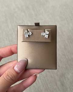 Boucles d'oreilles clous en or massif 10K 14K 18K avec grappe de diamants, coupes ovales, cœur et princesse, diamants de laboratoire sertis à griffes, bijoux fins minimalistes pour mariée - Product Image 3