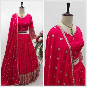 FANTAISIE SATIN SOIE BRODERIE TRAVAIL LEHENGA CHOLI AVEC DUPATTA ROSE - Product Image 1