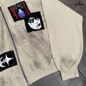 Prix de gros – Sweat à capuche unisexe en coton 100 %, délavé à l'acide, avec patch tissé, de haute qualité, style streetwear, effet vieilli, idéal pour l'hiver - Product Image 3