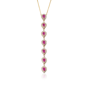 Elegante Collar Lariat en Forma de Y con Halo de Rubíes y Diamantes en Oro Amarillo de 14K, Diseño Clásico y Moderno, Joyería para Mujer, Proveedor de Joyería para Bodas - Product Image 3