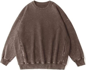 Sweat-shirt à col rond surdimensionné pour homme, couleur unie, en coton tricoté, style décontracté, coupe classique, style délavé, pour l'automne - Product Image 6