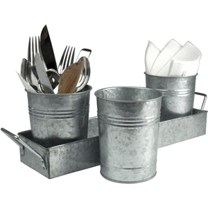Farmhouse Galvanized Utensil Holder Metal Cutlery <b>Caddy</b> Flatware Storage Organizer with Dividers for <b>Kitchen</b> Countertop - Product Image 2