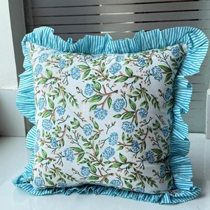 Floral Ruffle Cushion Cover Square Printed Bohemian Style <b>Home</b> Decor Pillowcase 100% Cotton Handmade - Product Image 3