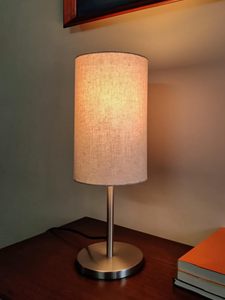 Minimalist Silver Steel Table Lamp with White Shade 19 Inch Height LED Bulb Included for Bedroom Living Room - Product Image 4