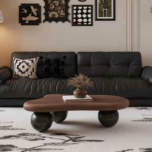 Tavolino da Caffè a Forma di Nuvola da 40 Pollici con Piano in Noce e 3 Gambe a Sfera Nere per Soggiorno - Product Image 3