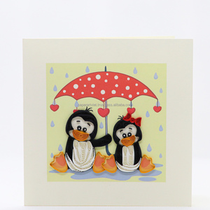 Cartes Quilling artisanales de pingouin de haute qualité pour fille carte de voeux maman proches Saint Valentin cartes 3D - Product Image 1