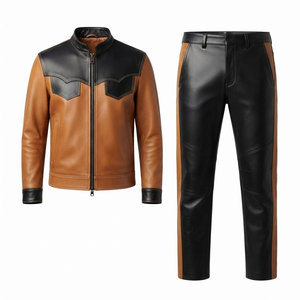 Everyday Leather Tracksuit For Men Featuring Full <b>Zip</b> Jacket And New Design <b>Trousers</b> For Casual Fashion - Product Image 1
