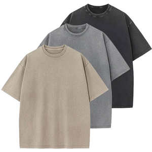 T-shirt délavé à l'acide 100% qualité supérieure, noir, style streetwear, hip-hop, avec logo personnalisé, coupe oversize, pour homme - Product Image 1