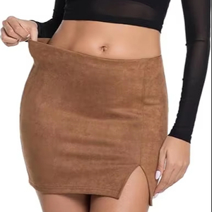 Mini-jupe en cuir PU pour femme, taille haute, extensible, coupe ajustée, fabrication sur mesure, OEM, ODM, fournisseur d'usine de vêtements, commande en gros - Product Image 1