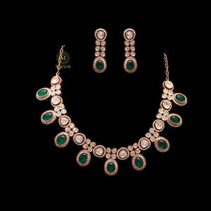 Anaya Emerald Green Moissanite Bridal Jewelry Set with Zircon Earrings - Product Image 2