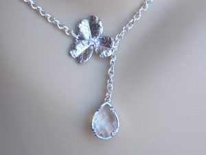 Collier en Zircon avec Pendentif en Verre, Collier en Cristal Fleur Orchidée, Bijoux de Mariage en Zirconium, Collier de Demoiselle d'honneur, Cadeau - Product Image 3