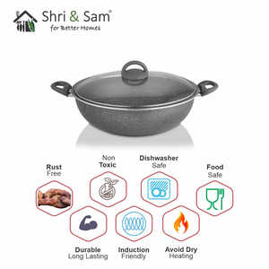 Cazuelas de aluminio antiadherente Kadai con tapa de vidrio Primestone - Product Image 2