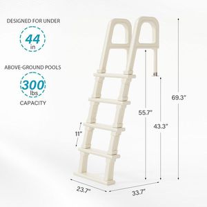 Heavy-Duty White In-<b>Pool</b> Ladder Adjustable Swimming <b>Pool</b> Steps From 47in to 54in for Above Ground <b>Pools</b> - Product Image 2