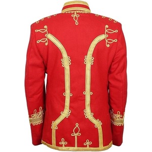 Men's Red Double Breasted Hussar <b>Jacket</b> With Gold Embroidery <b>Mandarin</b> <b>Collar</b> Formal Winter Coat - Product Image 4