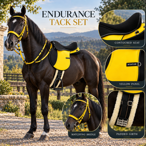 Conjunto de Equipo de Equitación Premium Endurance |   Silla de montar inglesa sintética con brida a juego, cincha acolchada y estribos para equipo de equitación de sendero - Product Image 5
