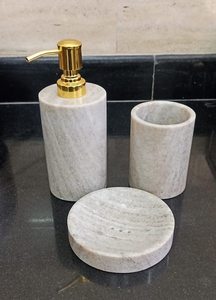 Modern White Marble Luxury <b>Bathroom</b> <b>Accessories</b> <b>Set</b> with Golden Pump Eco-Friendly & Durable for Home and Restaurant Use - Product Image 2