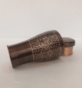 Compact Black and Gold Design <b>Copper</b> <b>Water</b> <b>Bottle</b> Perfect for Yoga Meditation And Ayurvedic <b>water</b> storage overnight From India - Product Image 5