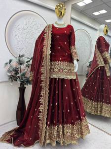 India Exclusive 3 Piece Short Kurti with lehenga Pair with Dupatta In Sequence Embroidery & Real Mirror Work Suit - Product Image 5