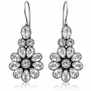 Pendientes de Plata Oxidada con Flores y Circonitas, Elegantes Pendientes Colgantes Florales para Mujer, Joyería al por Mayor - Product Image 1