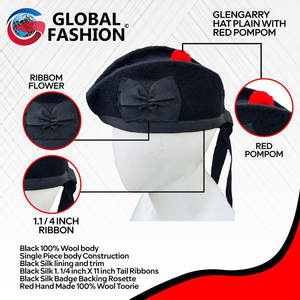 Nuevo Sombrero Escocés Glengarry Negro Liso 100% Lana Pura para Gaita de Fúqueta/Kilt Venta al por Mayor 2026 - Product Image 2
