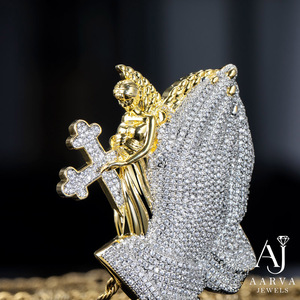 Collar con colgante de manos cristianas rezando, chapado en oro rosa, micro pavé de circonitas, cadena de plata, ideal para regalo de fiesta - Product Image 3